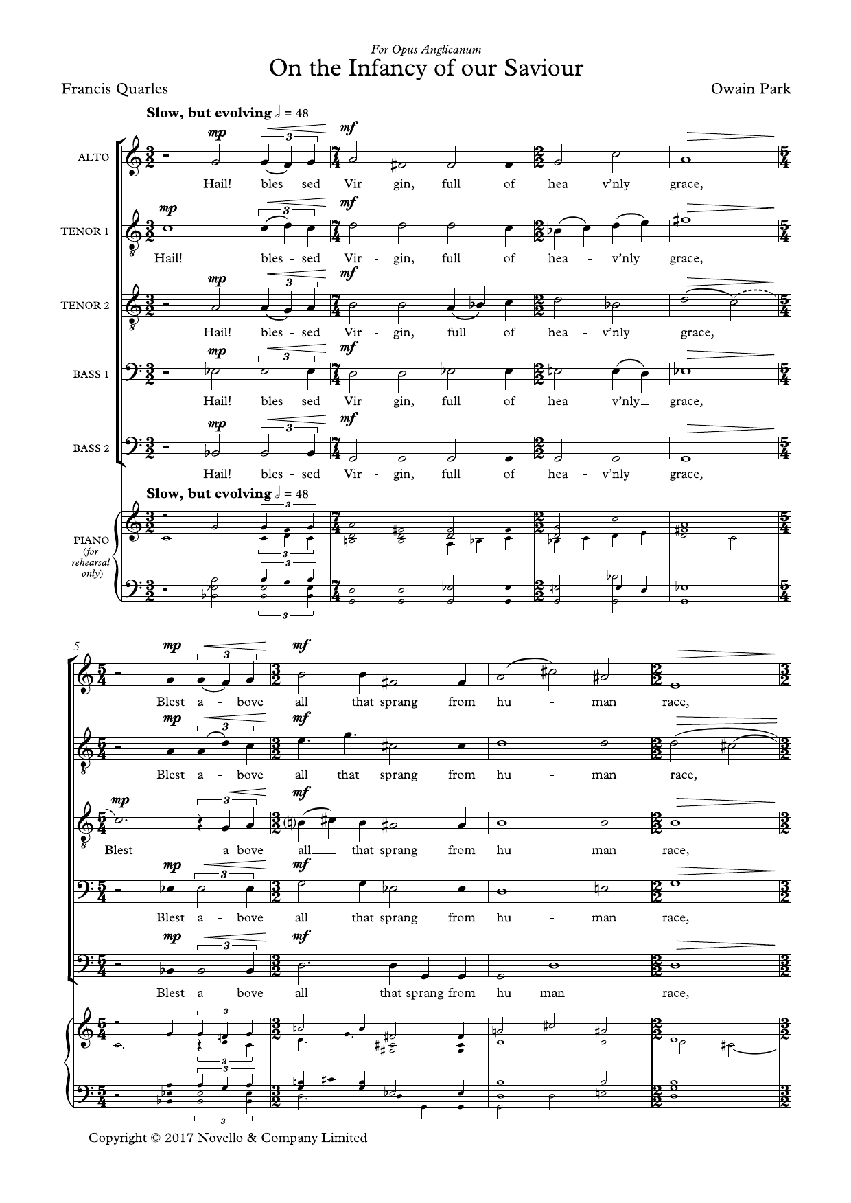 Owain Park On The Infancy Of Our Saviour sheet music notes and chords arranged for Choir