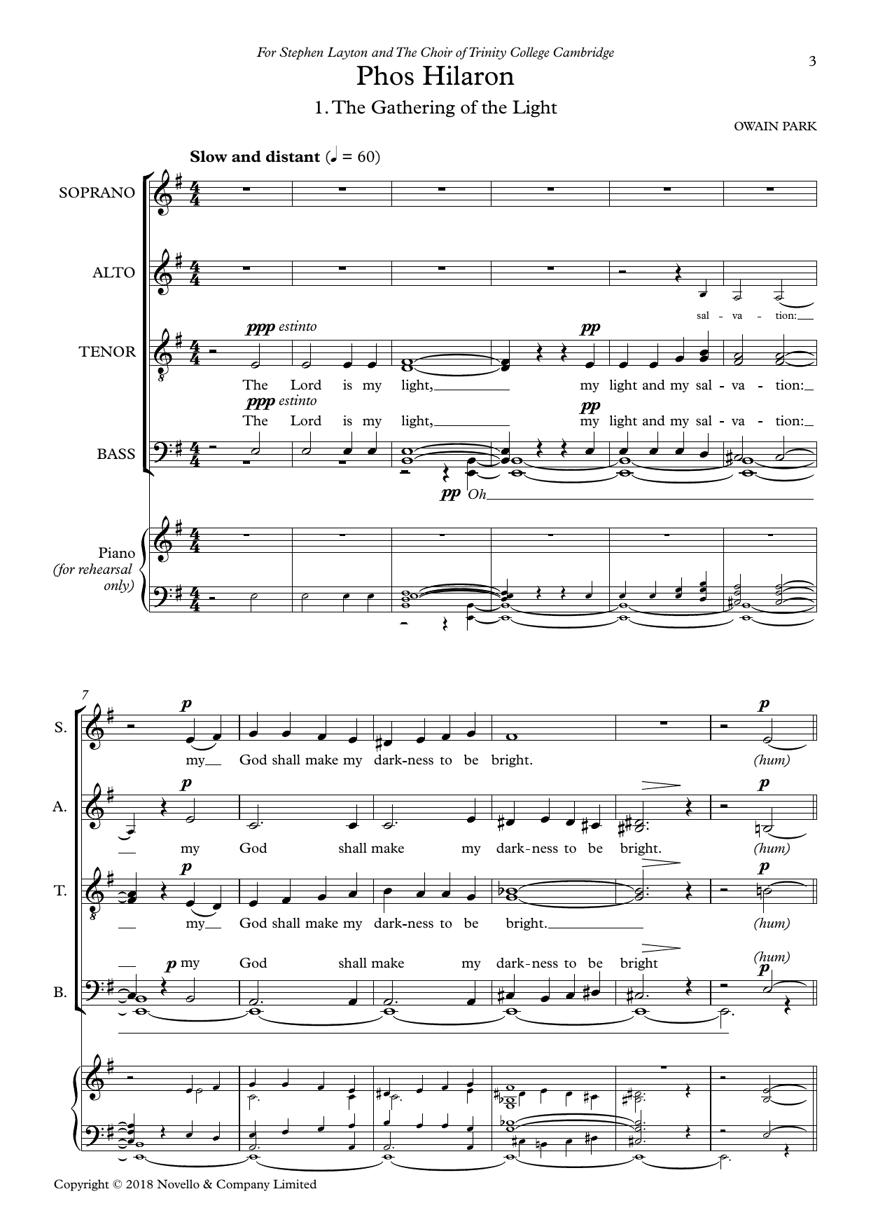 Owain Park Phos Hilaron sheet music notes and chords arranged for SATB Choir