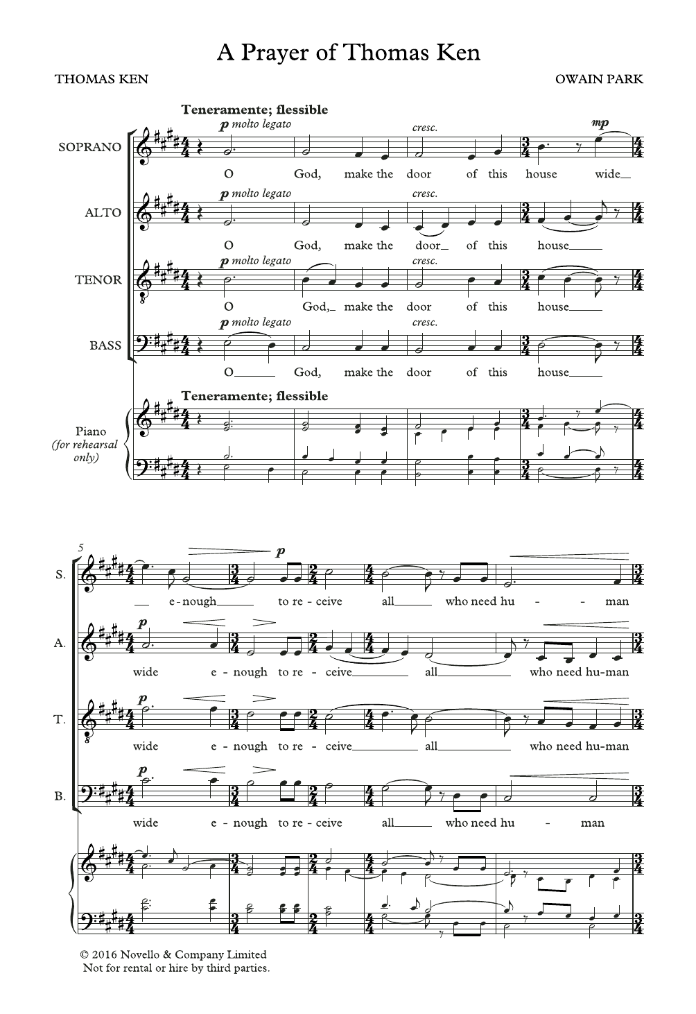 Owain Park Prayer Of Thomas Ken sheet music notes and chords arranged for SATB Choir