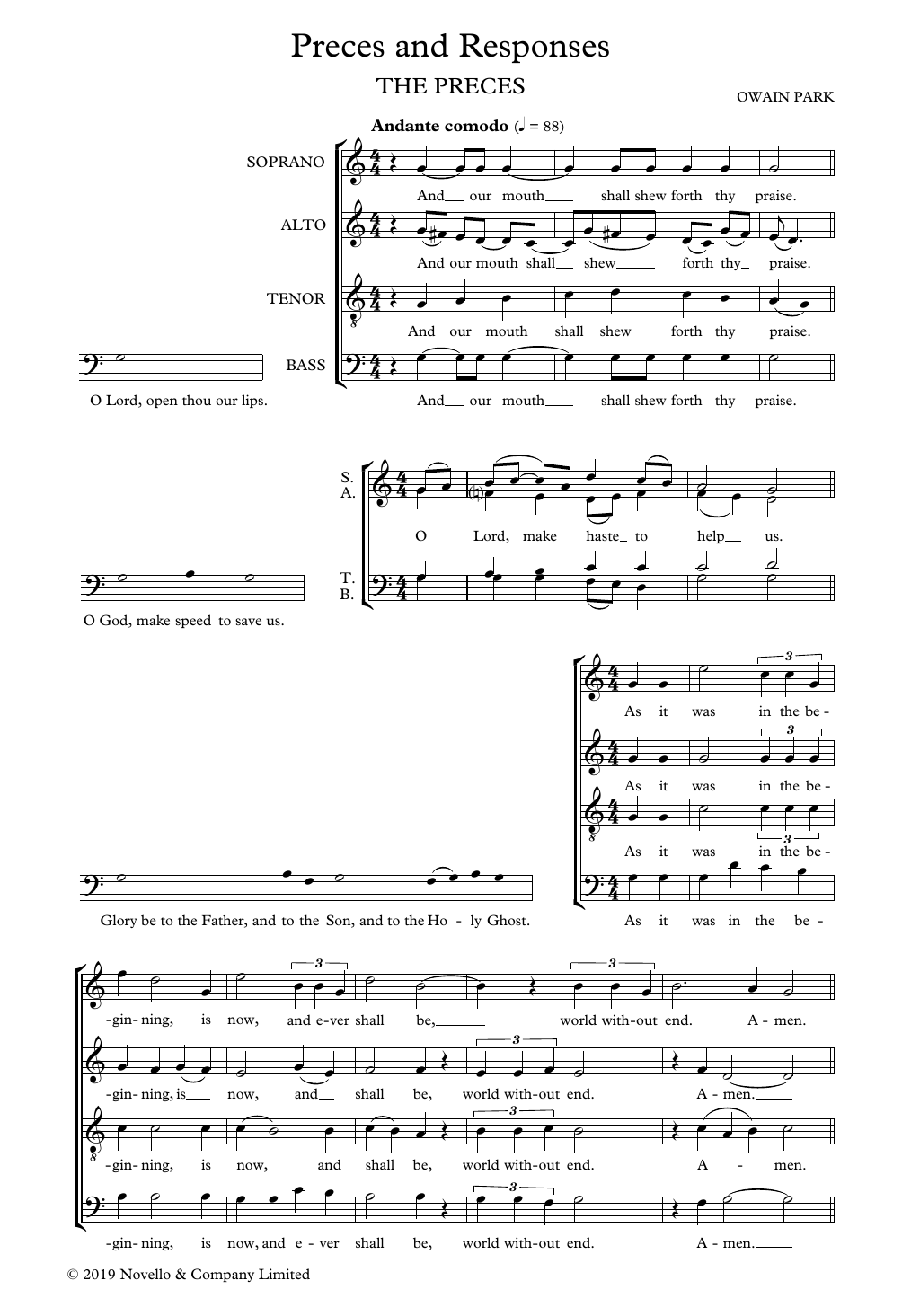 Owain Park Preces and Responses sheet music notes and chords arranged for SATB Choir