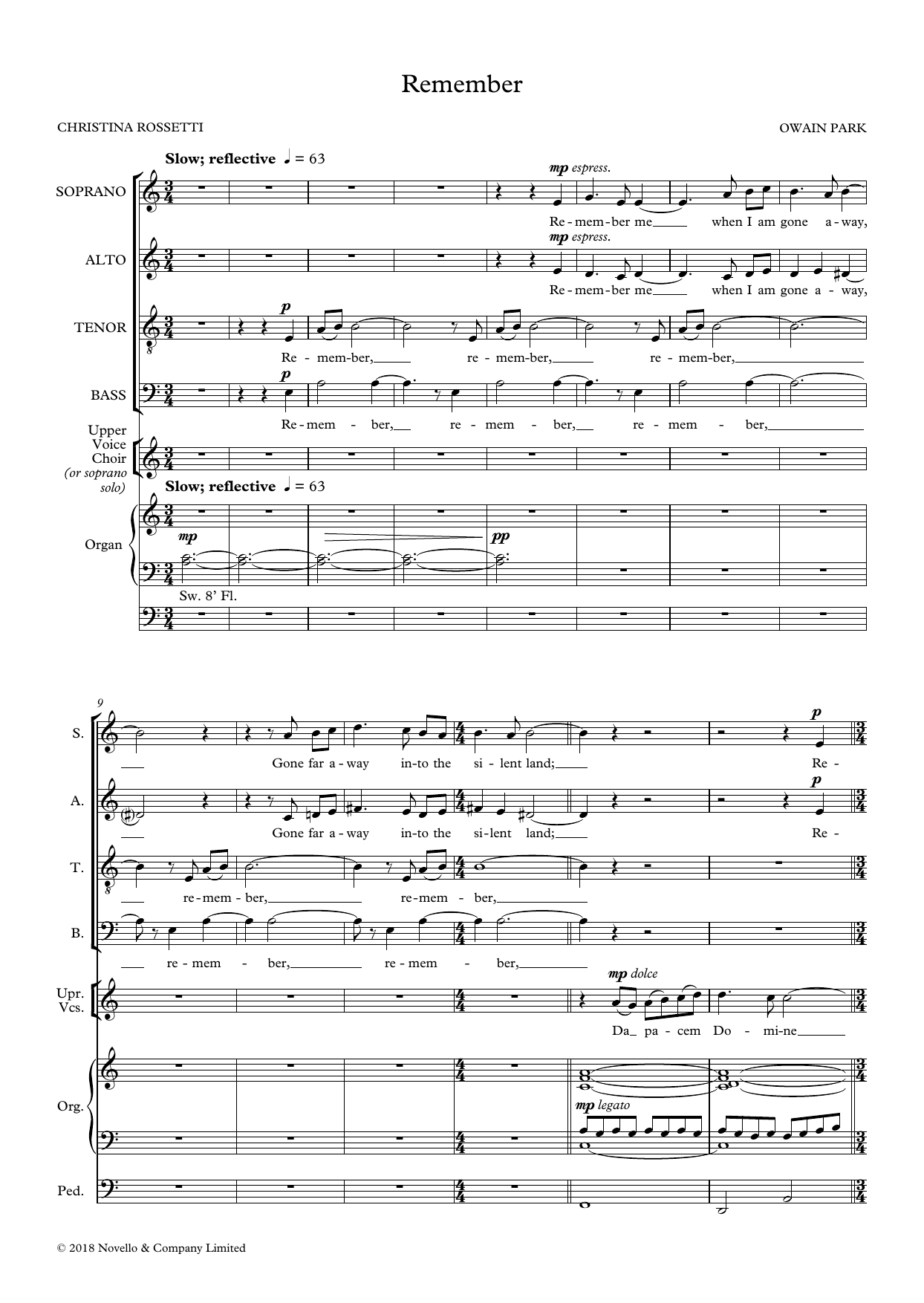 Owain Park Remember sheet music notes and chords arranged for SATB Choir