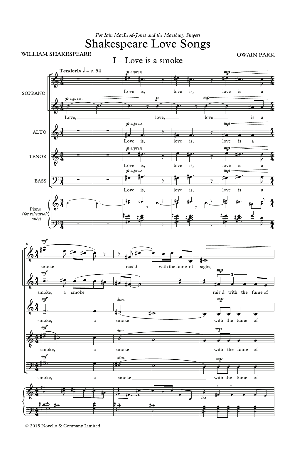 Owain Park Shakespeare Love Songs sheet music notes and chords arranged for SATB Choir