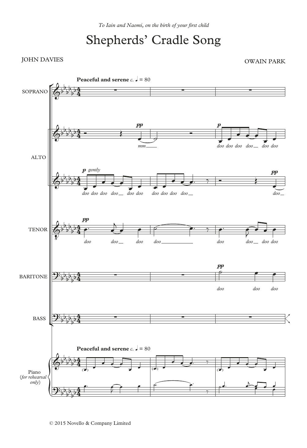 Owain Park Shepherd's Cradle sheet music notes and chords arranged for SATBB Choir