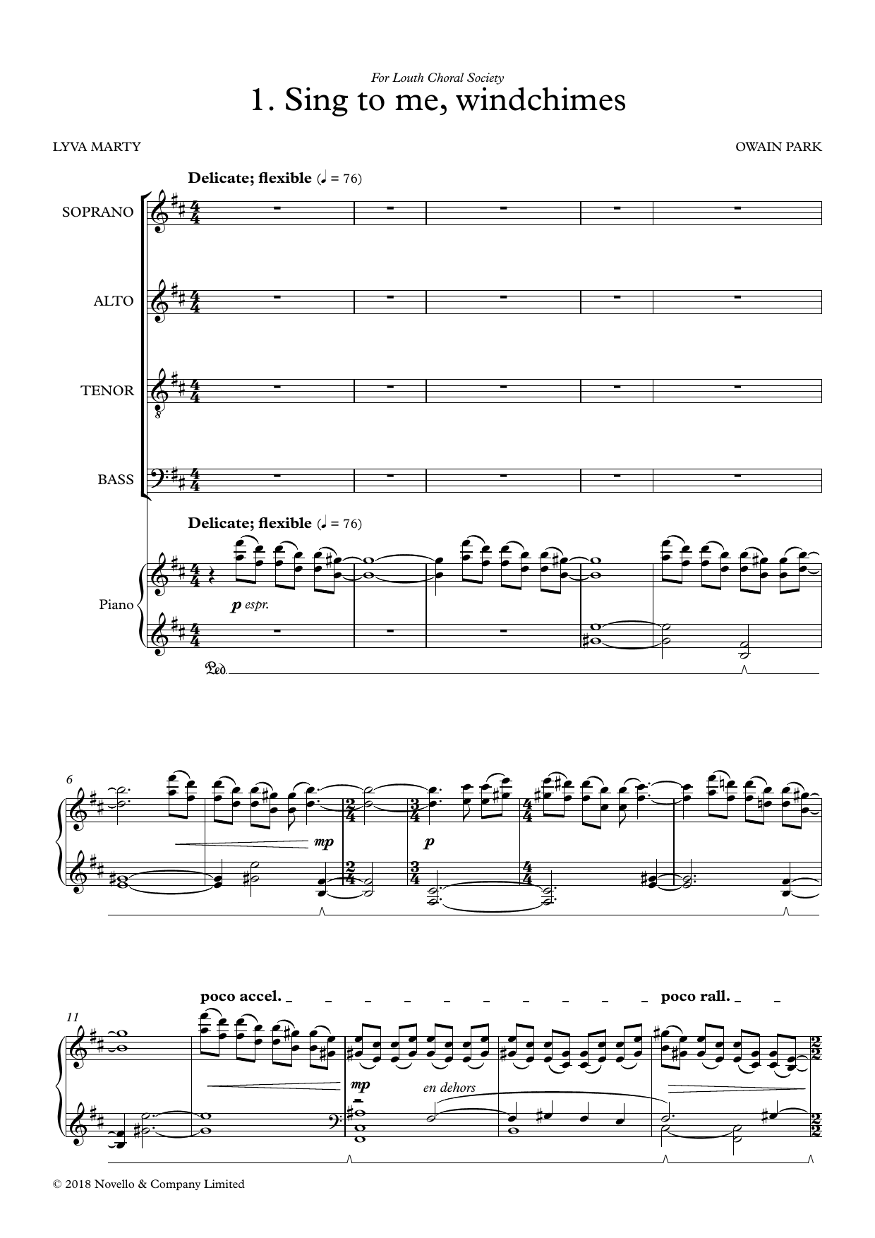 Owain Park Sing To Me, Windchimes sheet music notes and chords arranged for SATB Choir