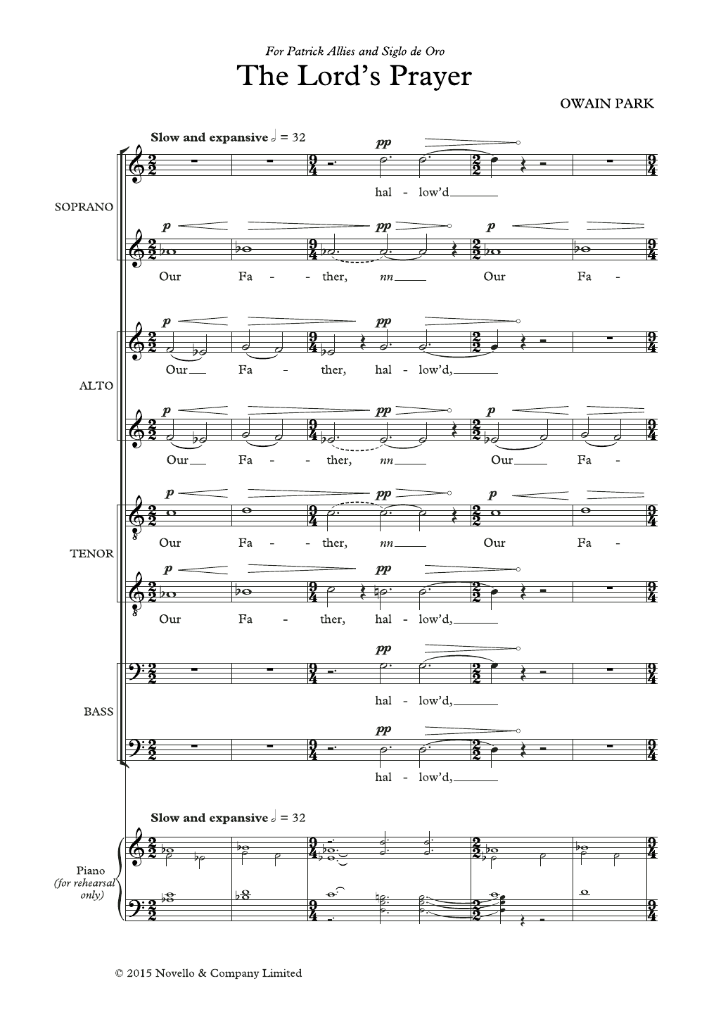 Owain Park The Lord's Prayer sheet music notes and chords arranged for SATB Choir