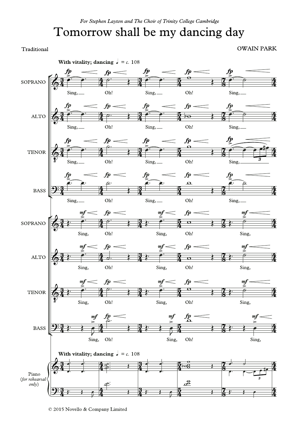 Owain Park Tomorrow Shall Be My Dancing Day sheet music notes and chords arranged for SATB Choir