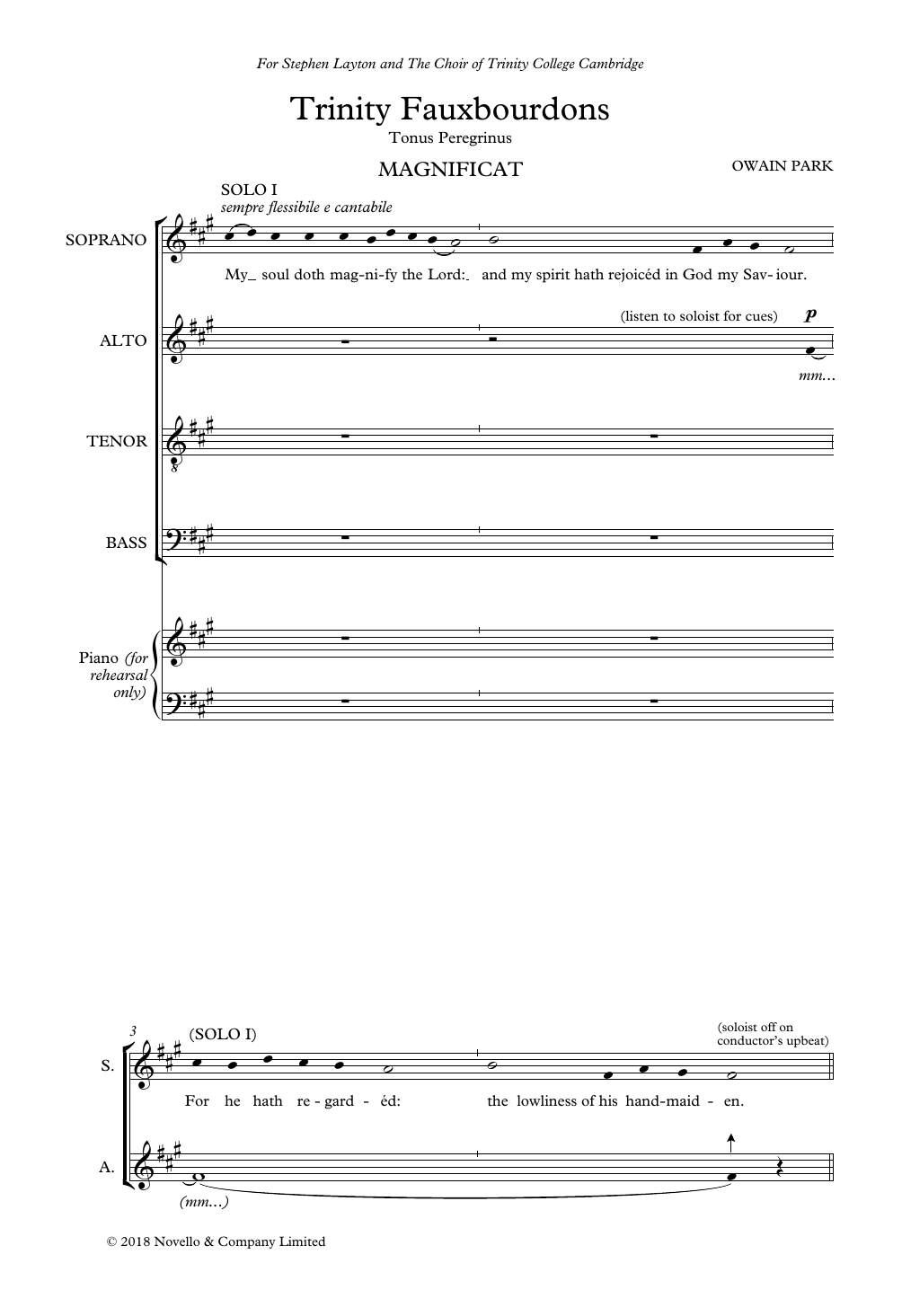 Owain Park Trinity Fauxbourdons sheet music notes and chords arranged for SATB Choir