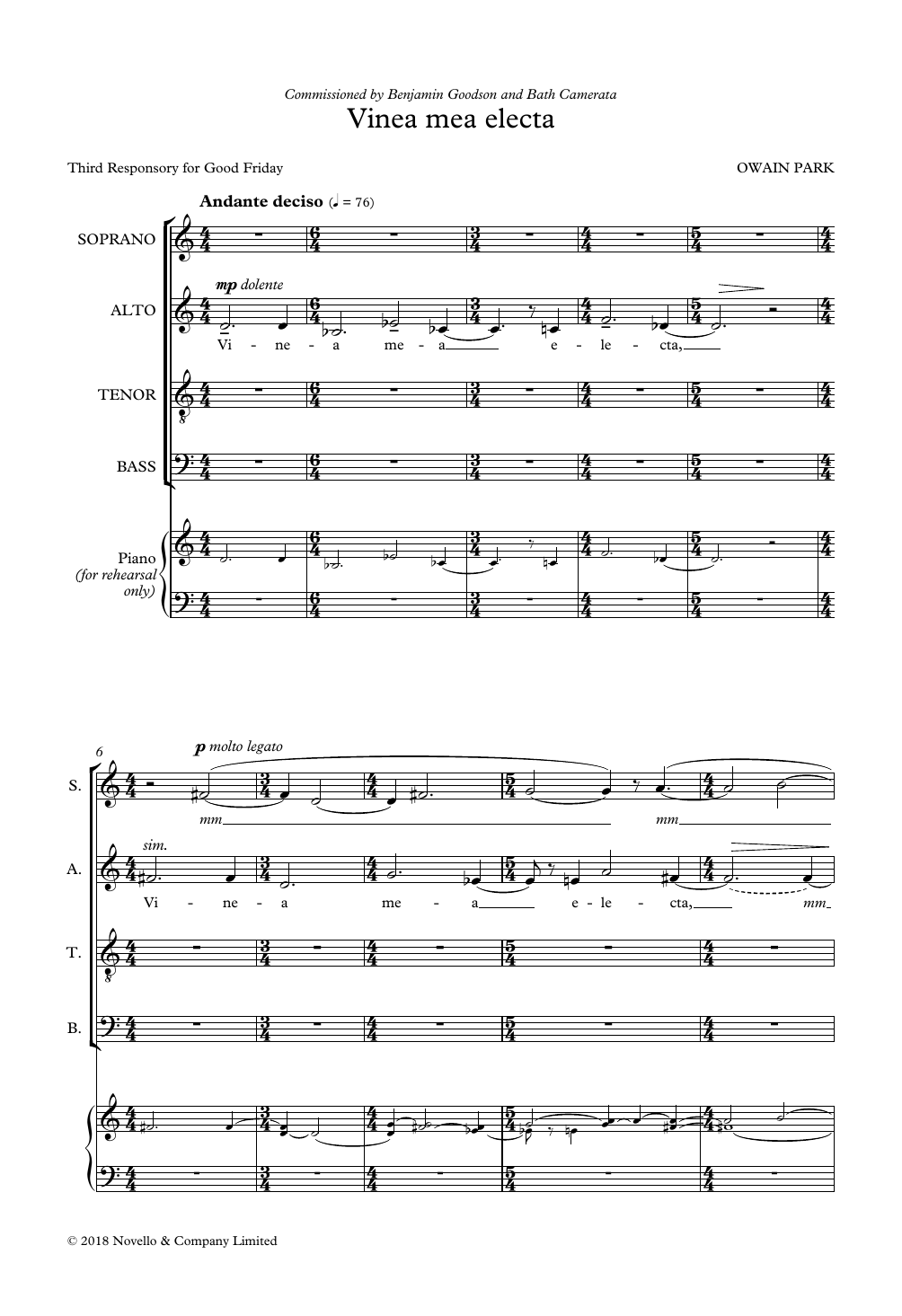 Owain Park Vinea mea electa sheet music notes and chords arranged for SATB Choir
