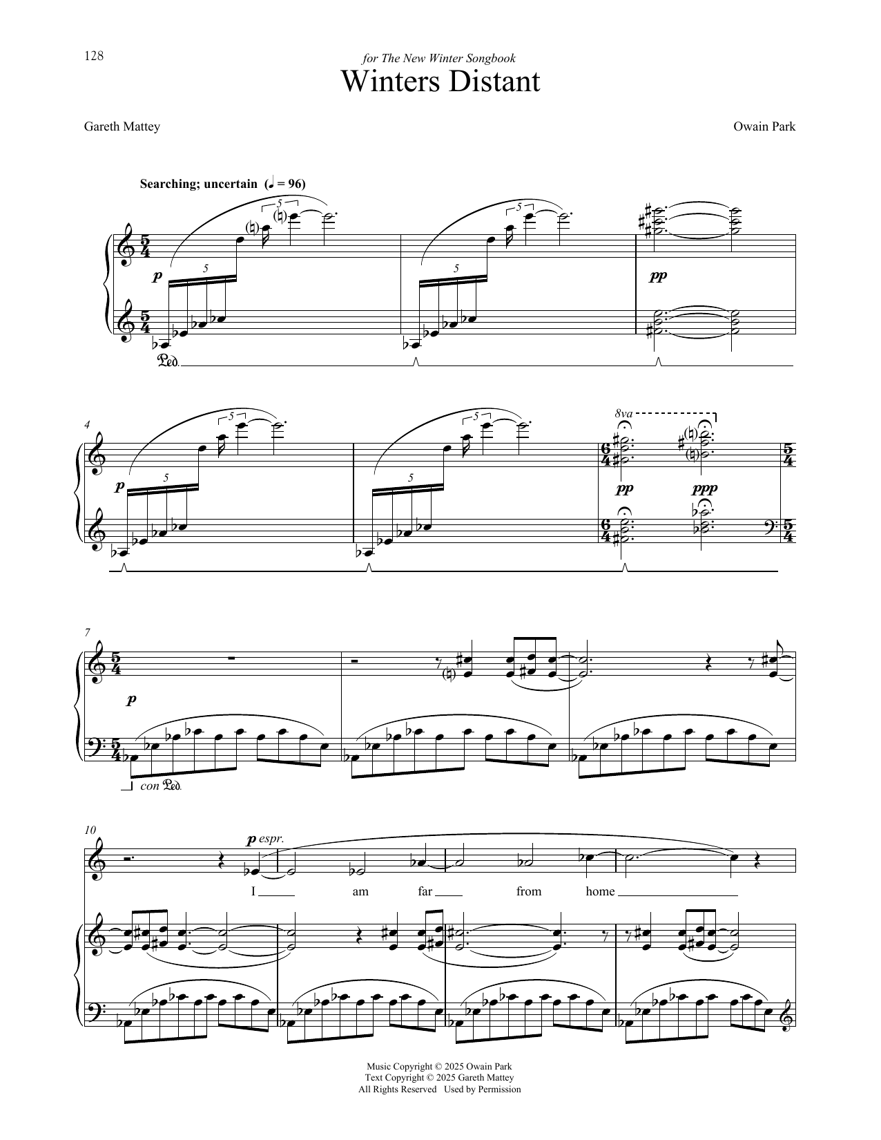 Owain Park Winters Distant sheet music notes and chords arranged for Piano & Vocal