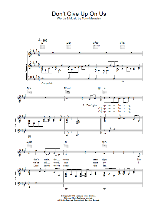 Owen Wilson Don't Give Up On Us (from Starsky And Hutch) sheet music notes and chords arranged for Piano, Vocal & Guitar Chords