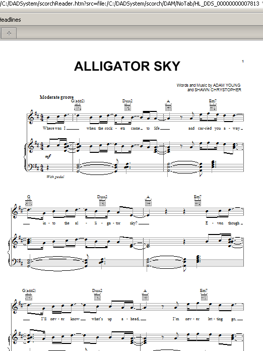 Owl City Alligator Sky sheet music notes and chords arranged for Piano, Vocal & Guitar Chords (Right-Hand Melody)