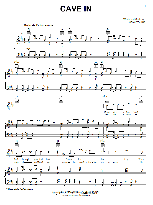 Owl City Cave In sheet music notes and chords arranged for Piano, Vocal & Guitar Chords (Right-Hand Melody)