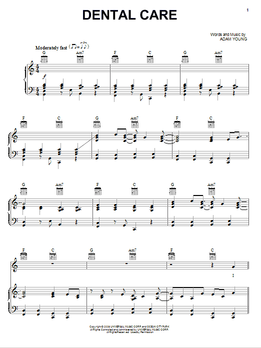 Owl City Dental Care sheet music notes and chords arranged for Piano, Vocal & Guitar Chords (Right-Hand Melody)