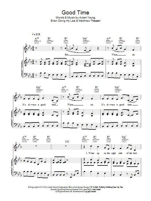 Owl City featuring Carly Rae Jepsen Good Time sheet music notes and chords arranged for Piano, Vocal & Guitar Chords