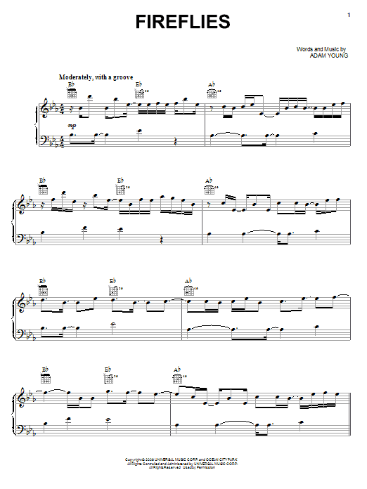 Owl City Fireflies sheet music notes and chords arranged for Piano, Vocal & Guitar Chords (Right-Hand Melody)