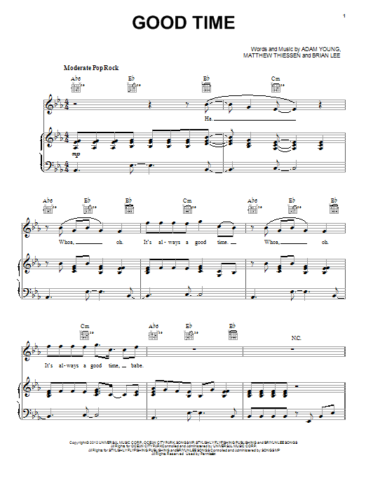 Owl City Good Time sheet music notes and chords arranged for Ukulele Chords/Lyrics