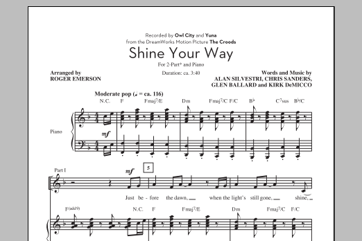 Owl City Shine Your Way (from The Croods) (arr. Roger Emerson) sheet music notes and chords arranged for 3-Part Mixed Choir