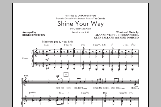 Owl City Shine Your Way (from The Croods) (arr. Roger Emerson) sheet music notes and chords arranged for SATB Choir