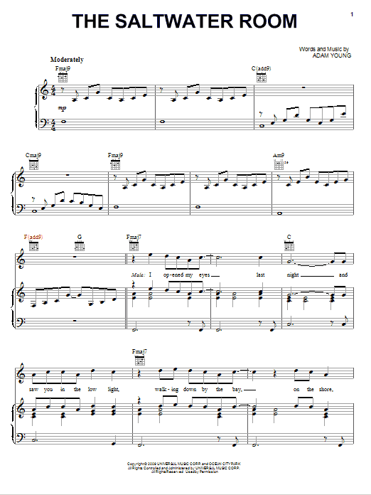 Owl City The Saltwater Room sheet music notes and chords arranged for Easy Piano