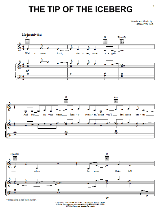 Owl City The Tip Of The Iceberg sheet music notes and chords arranged for Easy Piano