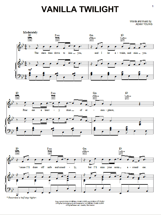 Owl City Vanilla Twilight sheet music notes and chords arranged for Easy Piano