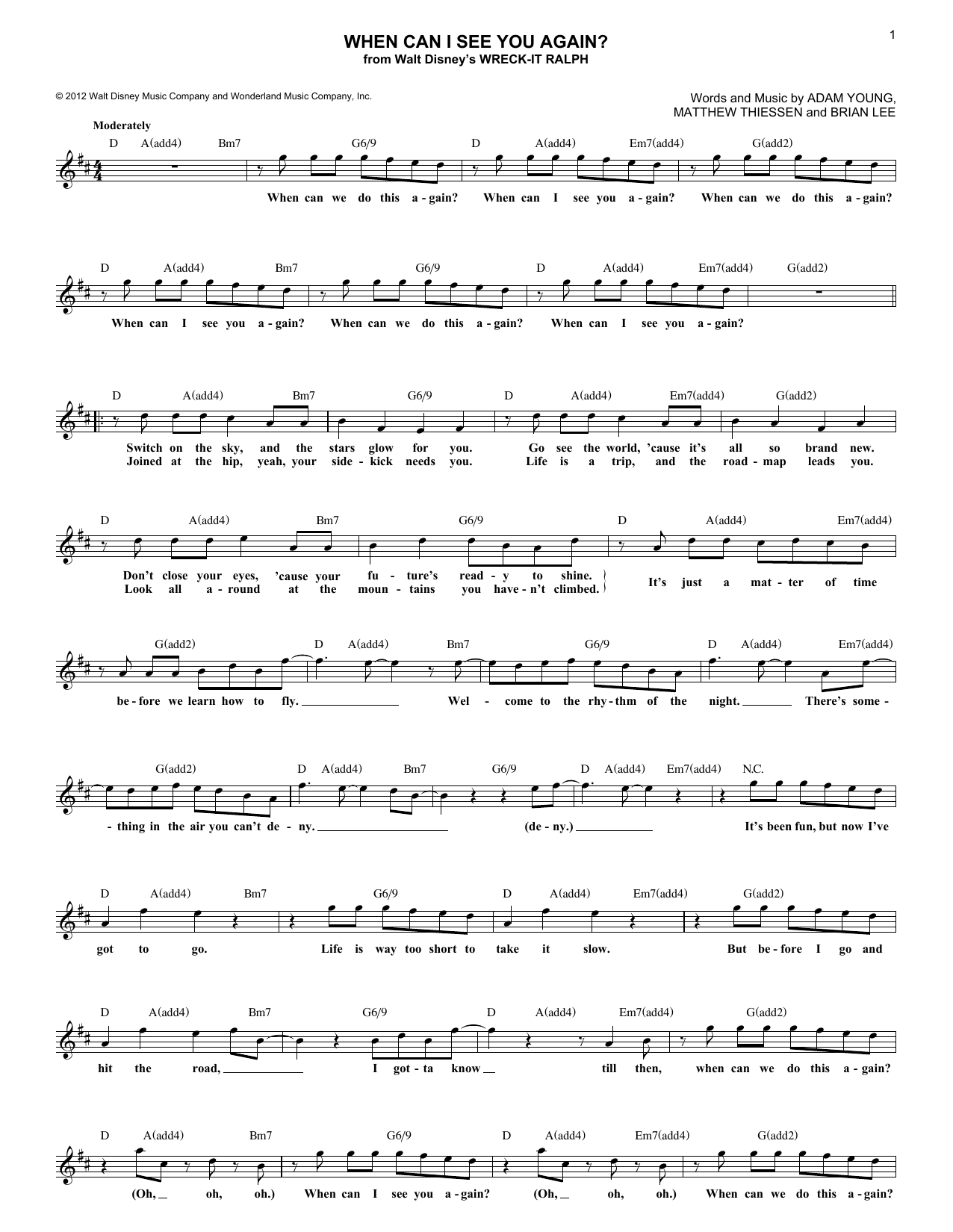 Owl City When Can I See You Again? sheet music notes and chords arranged for Lead Sheet / Fake Book