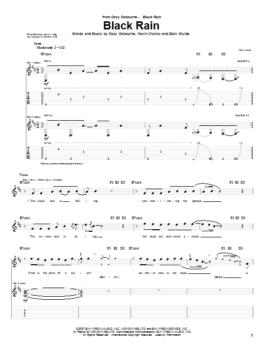 Ozzy Osbourne Black Rain sheet music notes and chords arranged for Guitar Tab