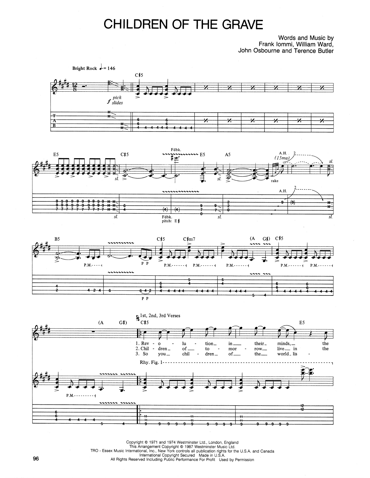 Ozzy Osbourne Children Of The Grave sheet music notes and chords arranged for Guitar Tab