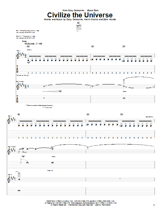 Ozzy Osbourne Civilize The Universe sheet music notes and chords arranged for Guitar Tab