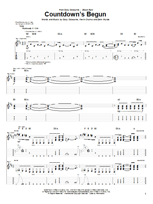 Ozzy Osbourne Countdown's Begun sheet music notes and chords arranged for Guitar Tab