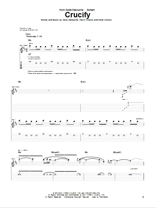 Ozzy Osbourne Crucify sheet music notes and chords arranged for Guitar Tab