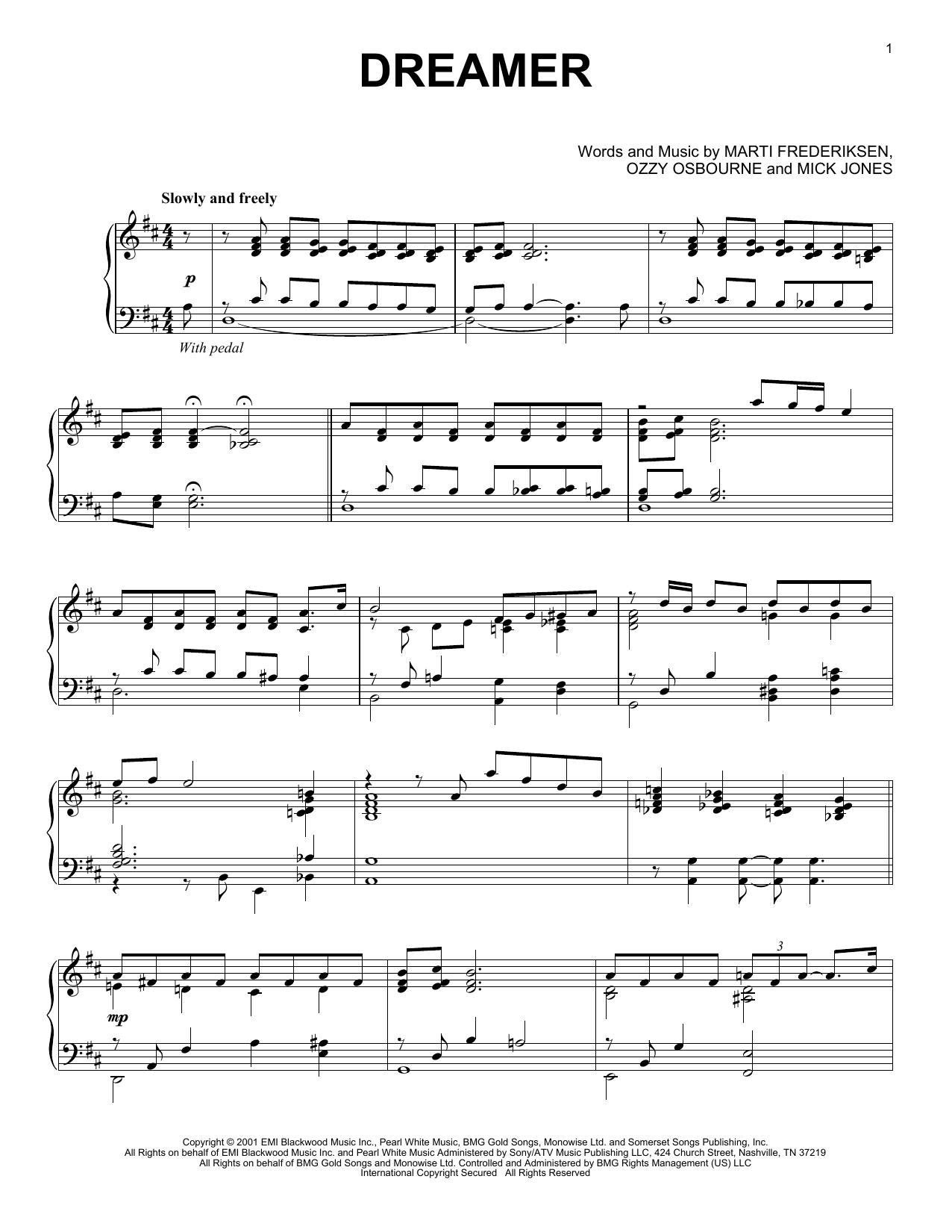 Ozzy Osbourne Dreamer [Jazz version] sheet music notes and chords arranged for Piano Solo