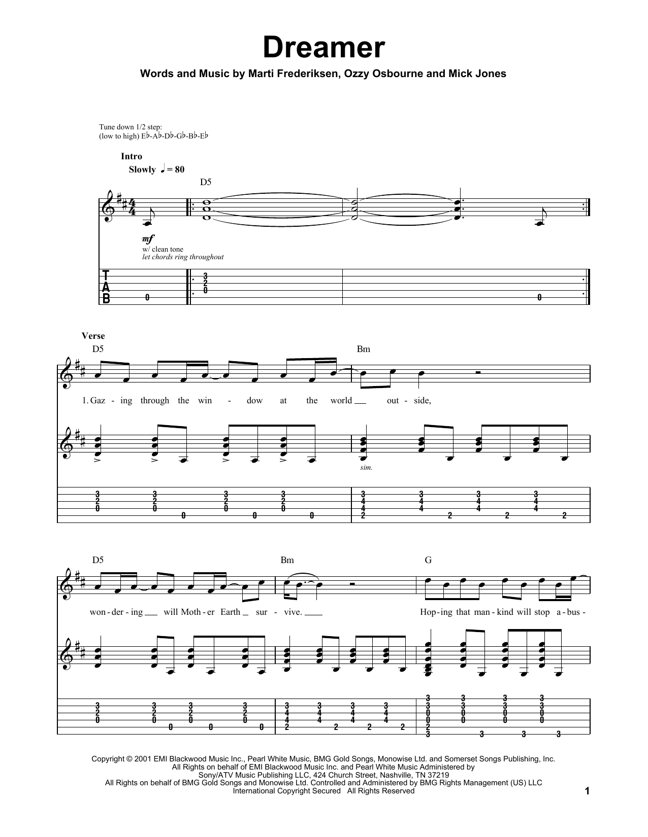 Ozzy Osbourne Dreamer sheet music notes and chords arranged for Guitar Tab (Single Guitar)