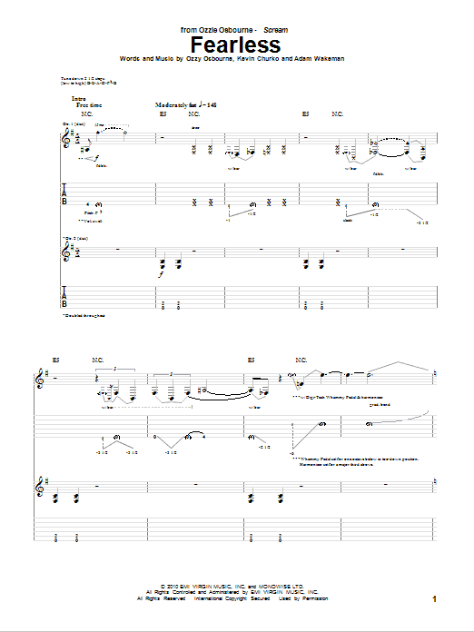 Ozzy Osbourne Fearless sheet music notes and chords arranged for Guitar Tab