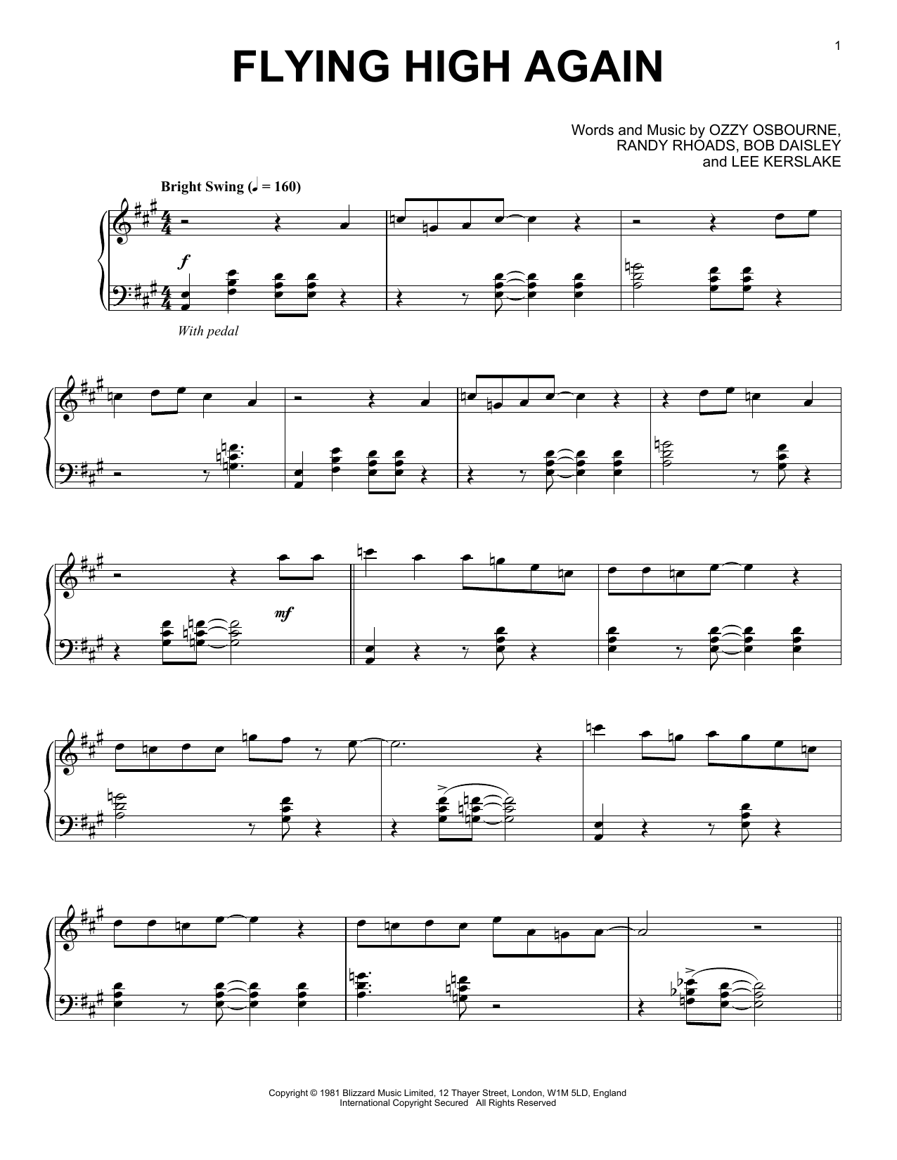 Ozzy Osbourne Flying High Again [Jazz version] sheet music notes and chords arranged for Piano Solo