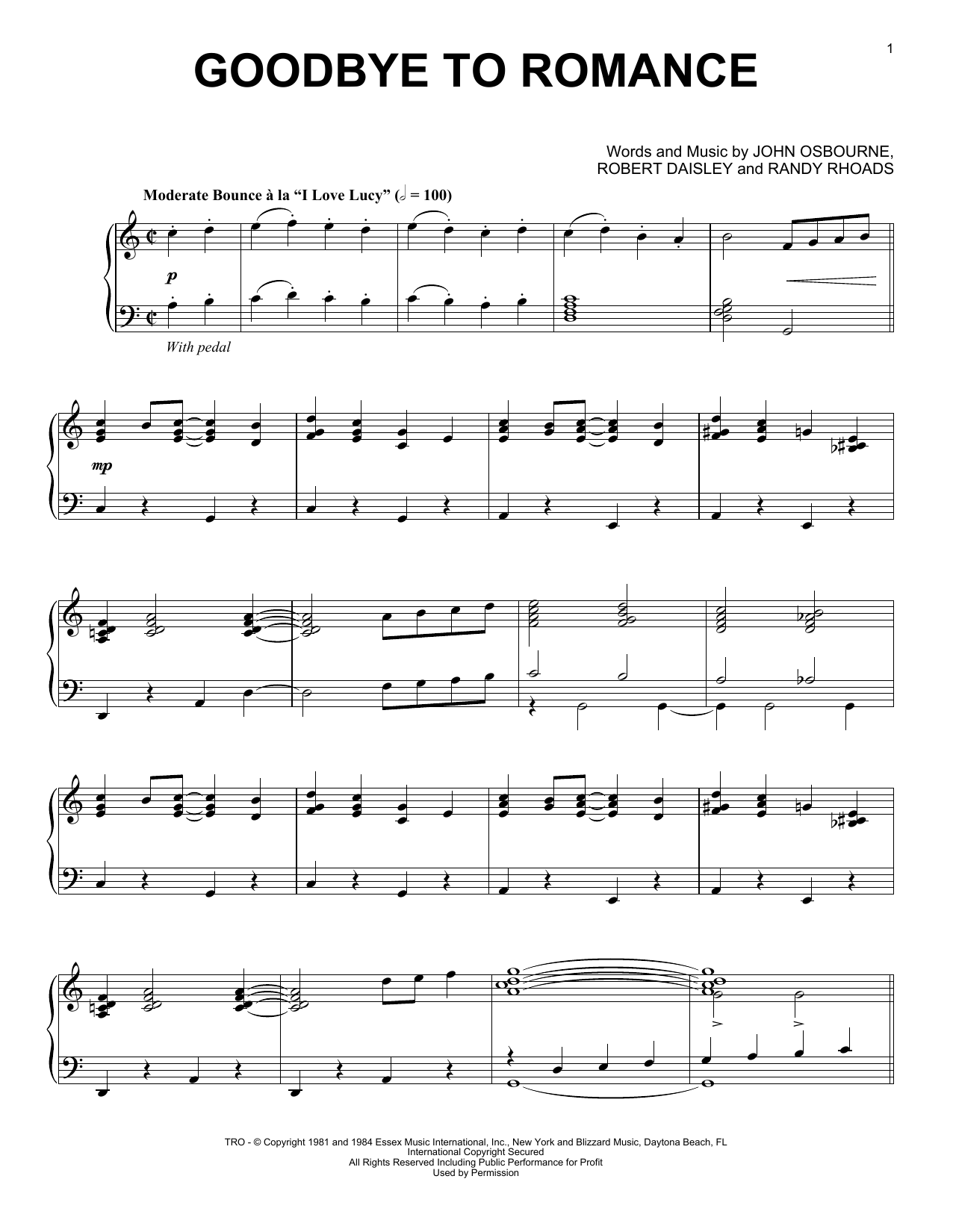 Ozzy Osbourne Goodbye To Romance [Jazz version] sheet music notes and chords arranged for Piano Solo