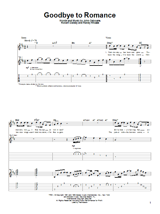 Ozzy Osbourne Goodbye To Romance sheet music notes and chords arranged for Guitar Tab (Single Guitar)