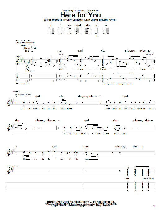 Ozzy Osbourne Here For You sheet music notes and chords arranged for Guitar Tab