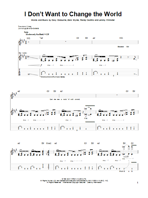 Ozzy Osbourne I Don't Want To Change The World sheet music notes and chords arranged for Guitar Tab