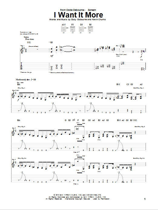 Ozzy Osbourne I Want It More sheet music notes and chords arranged for Guitar Tab