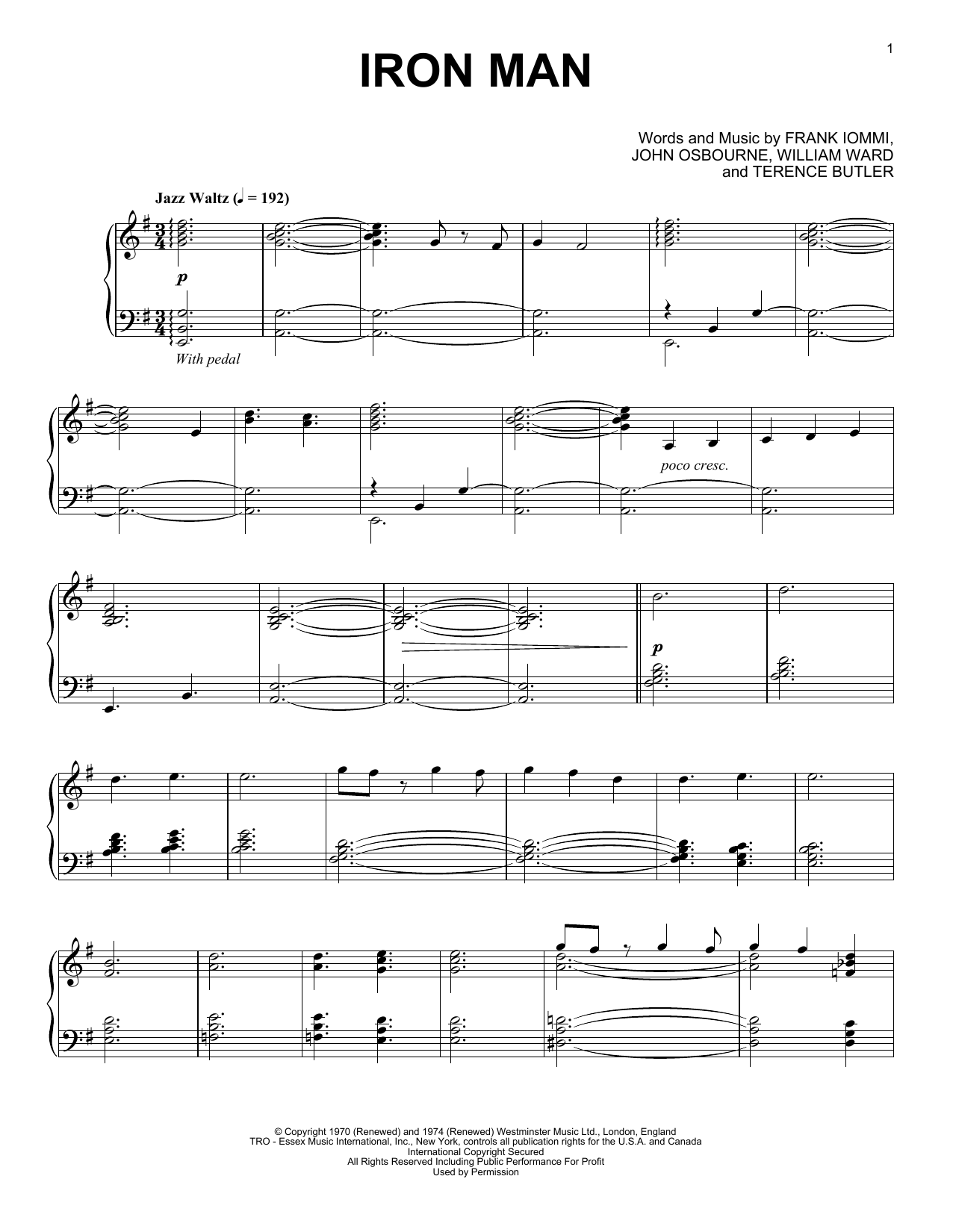 Ozzy Osbourne Iron Man [Jazz version] sheet music notes and chords arranged for Piano Solo