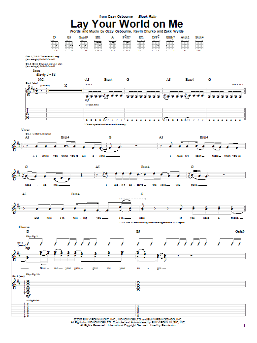 Ozzy Osbourne Lay Your World On Me sheet music notes and chords arranged for Guitar Tab