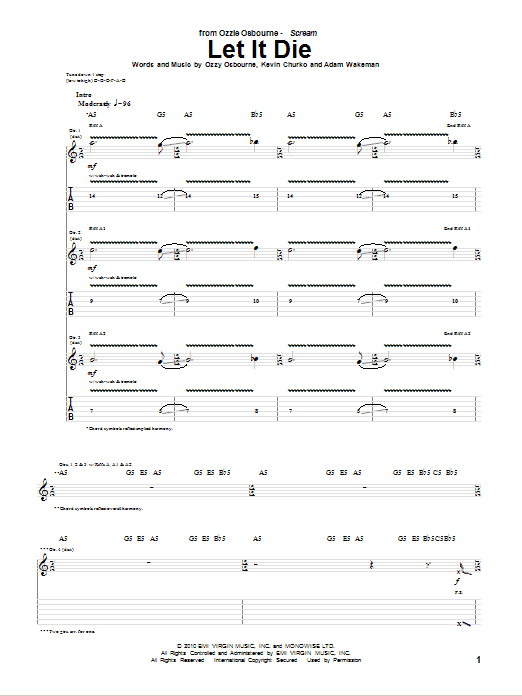 Ozzy Osbourne Let It Die sheet music notes and chords arranged for Guitar Tab