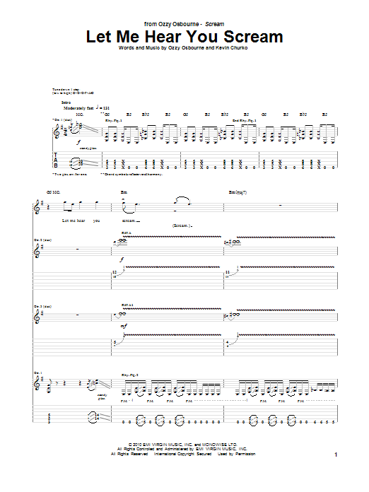 Ozzy Osbourne Let Me Hear You Scream sheet music notes and chords arranged for Guitar Tab