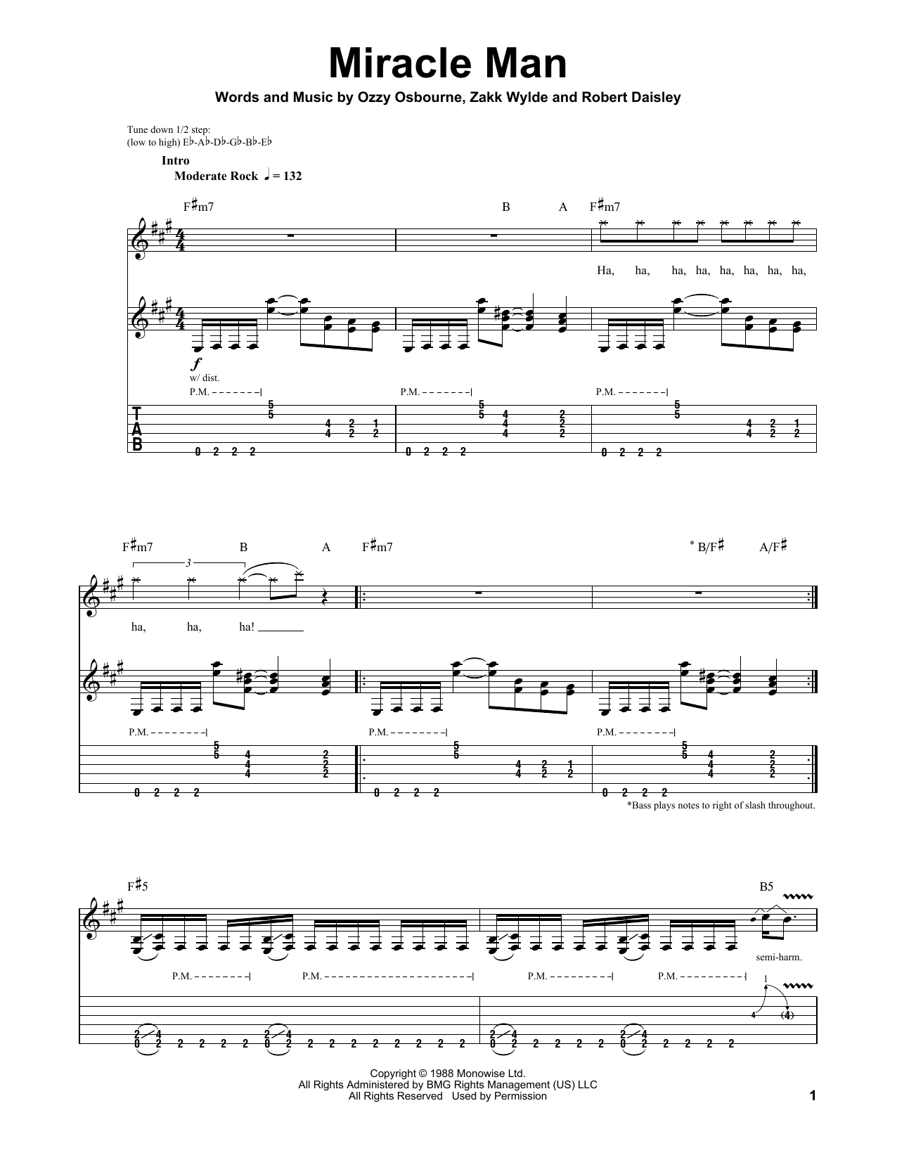 Ozzy Osbourne Miracle Man sheet music notes and chords arranged for Guitar Tab