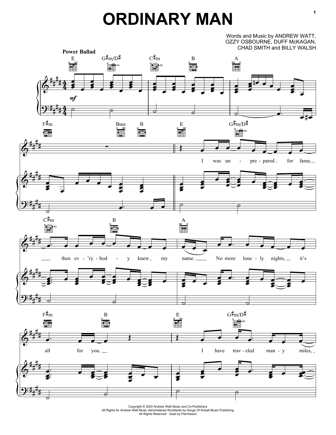 Ozzy Osbourne Ordinary Man (feat. Elton John) sheet music notes and chords arranged for Piano, Vocal & Guitar Chords (Right-Hand Melody)