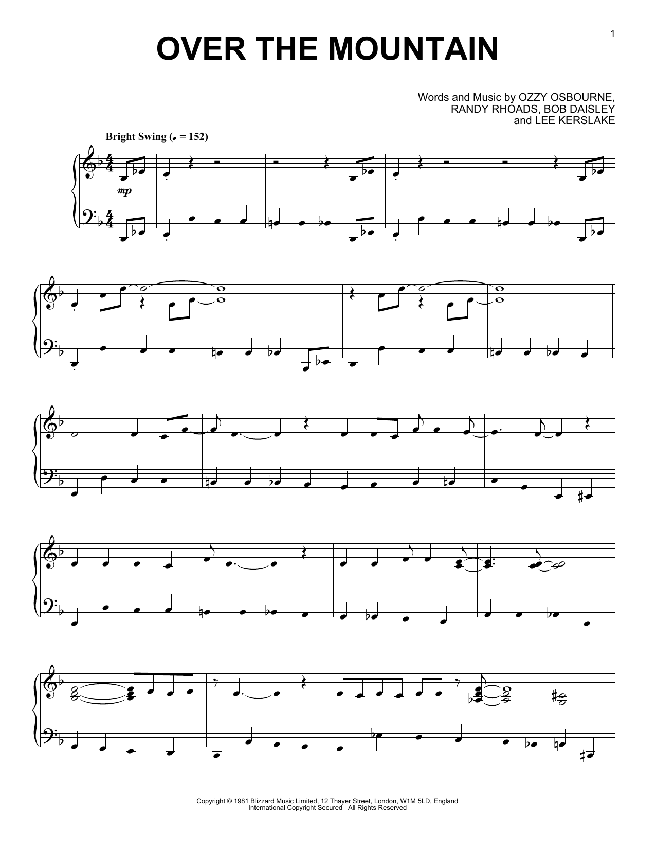 Ozzy Osbourne Over The Mountain [Jazz version] sheet music notes and chords arranged for Piano Solo