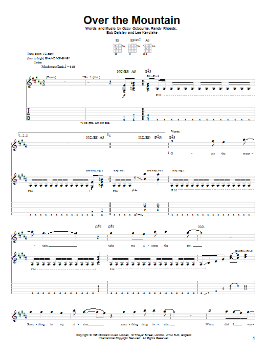 Ozzy Osbourne Over The Mountain sheet music notes and chords arranged for Bass Guitar Tab