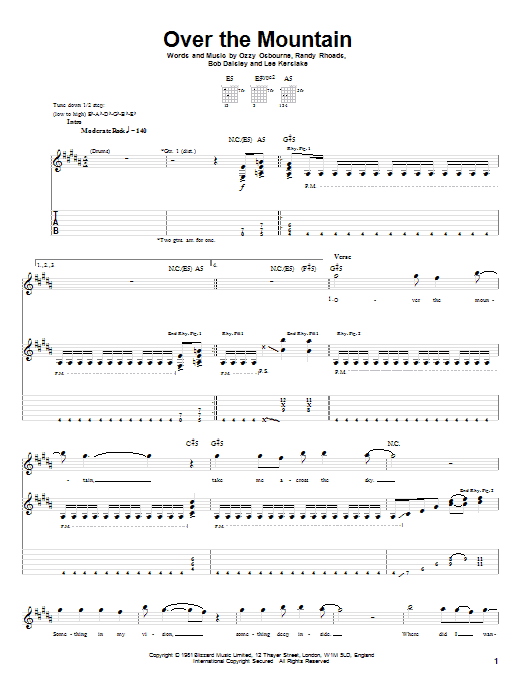 Ozzy Osbourne Over The Mountain sheet music notes and chords arranged for Guitar Tab