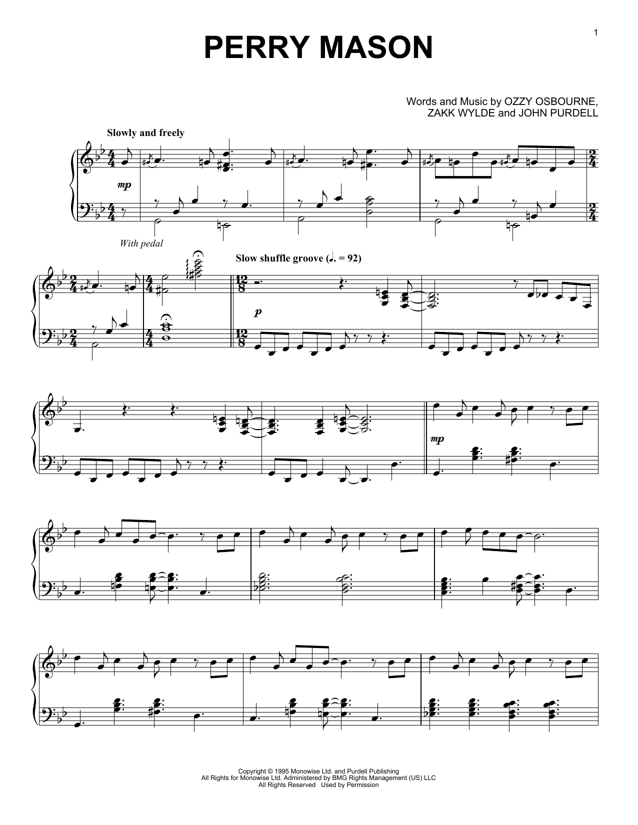 Ozzy Osbourne Perry Mason [Jazz version] sheet music notes and chords arranged for Piano Solo